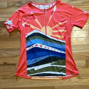 Krimson and Klover Vida shirt jersey. Small. Color is Sunburst Coral.